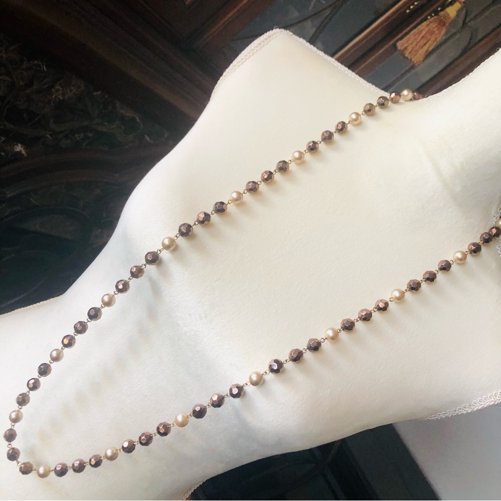 Vintage salvaged chunky bead and pearl long length necklace